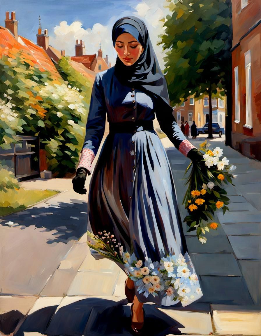 Danish Hijabi Girl Portrait in Oil Painting Style