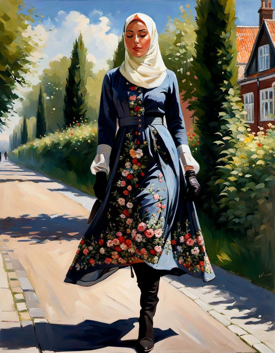 Danish Girl in Hijab, Oil Painting Portrait