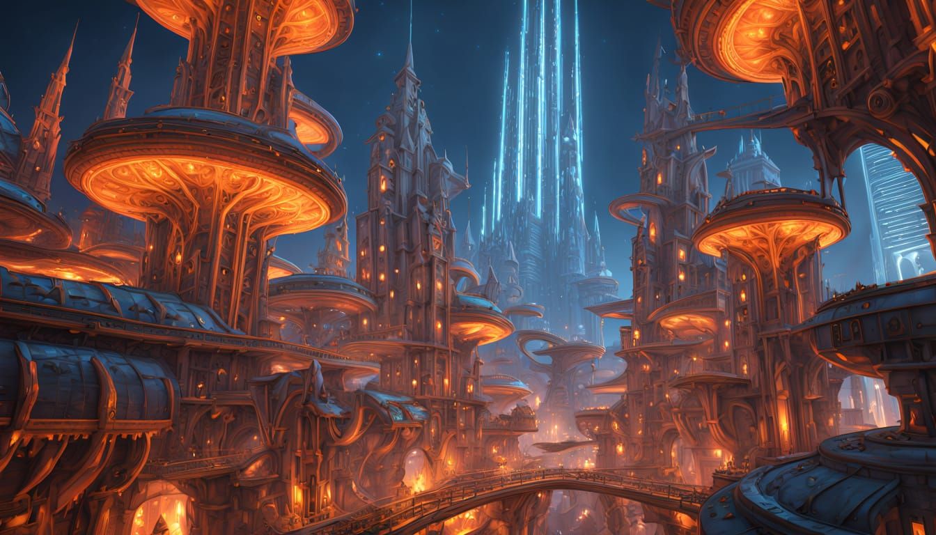 Futuristic Alien City Blueprint Drawn by Hand