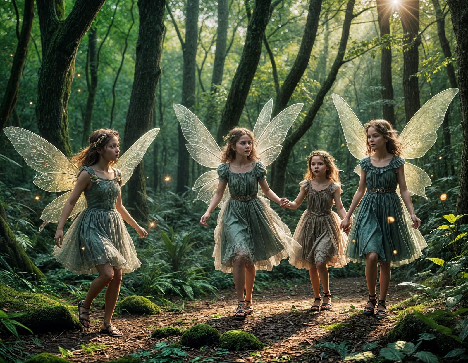 Whimsical Fairies in Enchanted Forest: Cinematic Film Still