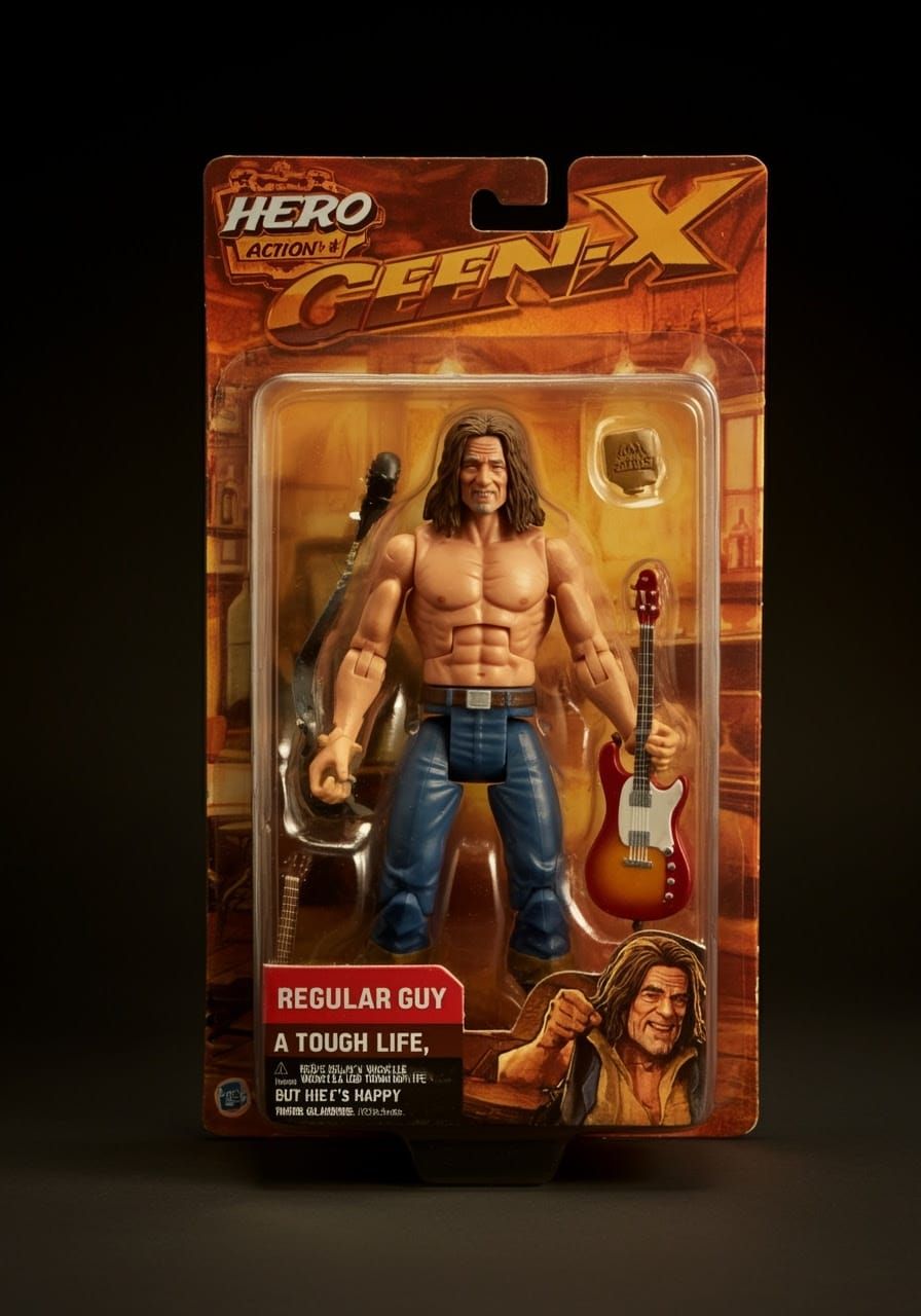 Gen-X Hero Action Figure in Colorful Pub Scene