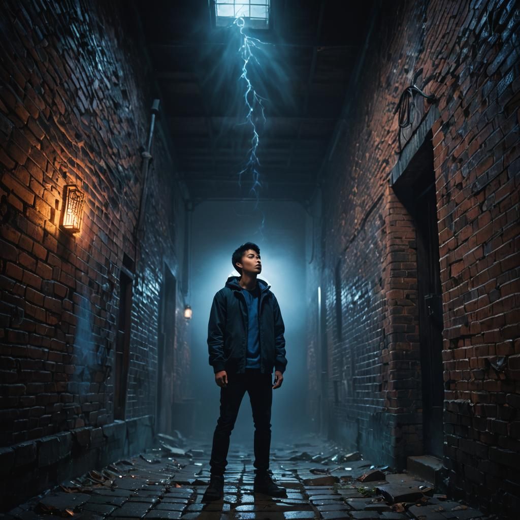 Eerie Dark Fantasy Portrait in Misty Alley