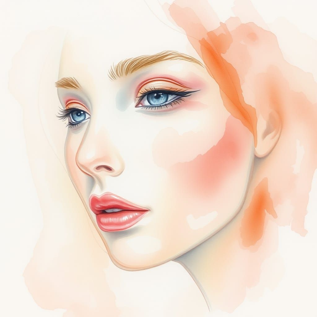 Softly Rendered Watercolor Portrait in Pastel Hues