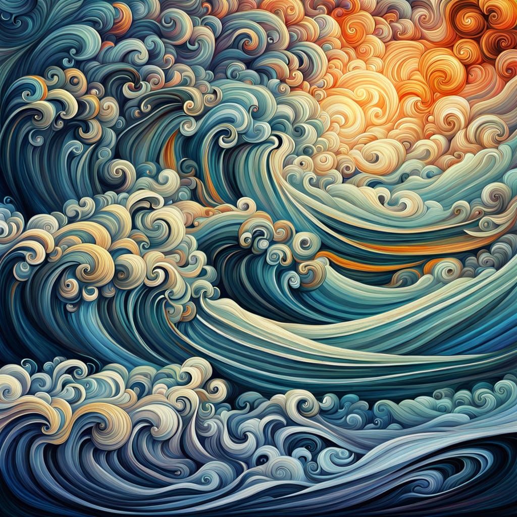 Vibrant Wave in Whimsical Noveau Art