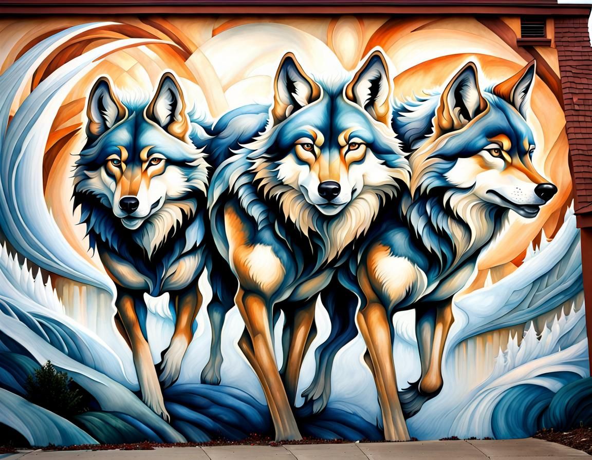 Wolfpack Mural in Contrasting Colors