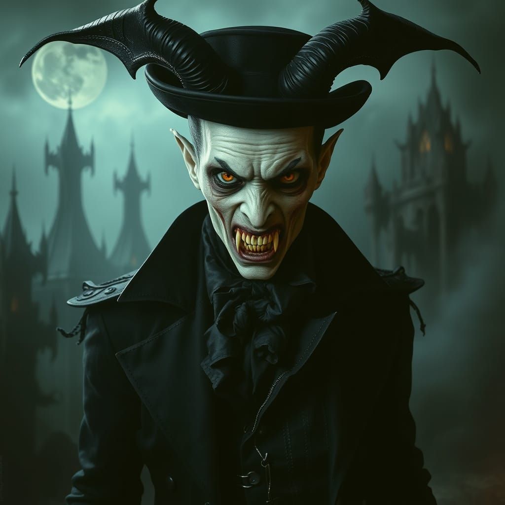 Menacing Vampire Figure in Gothic Cyberpunk Style