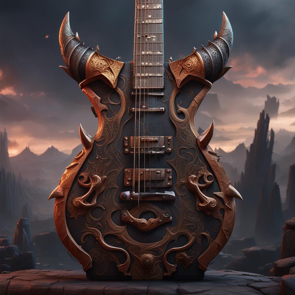 Iron Guitar Horns: Detailed Fantasy Concept Art