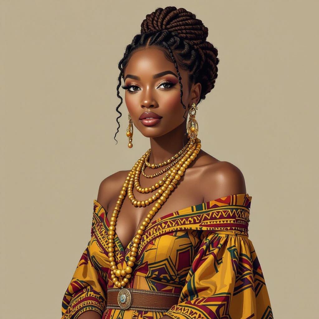 Elegant Woman with Braids in Afrofuturistic Digital Painting
