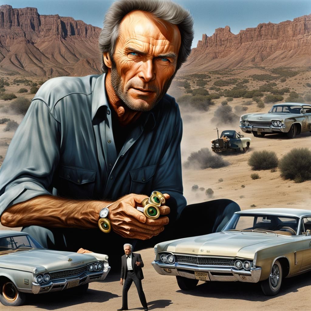 Clint Eastwood with Golden Eyes: Detailed Matte Painting