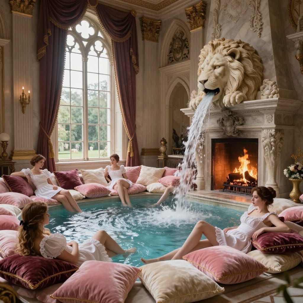 Majestic Pillow Palace with Roman Waterfall and Maidens