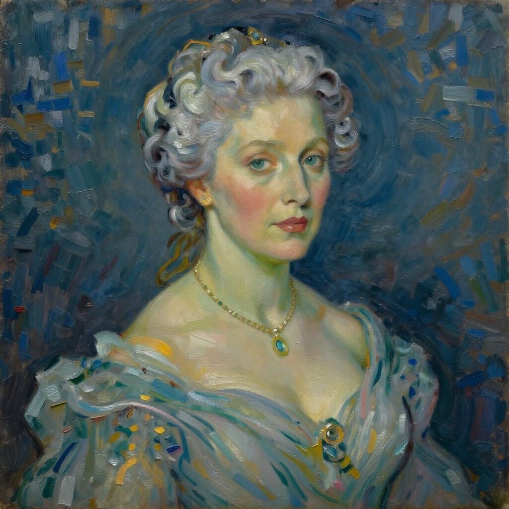 Regal Woman Portrait in Textured Oil Impasto Style