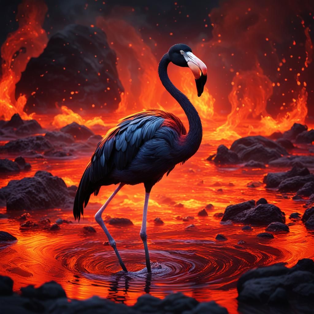 Black Flamingo in Lake of Fire: Digital Matte Painting