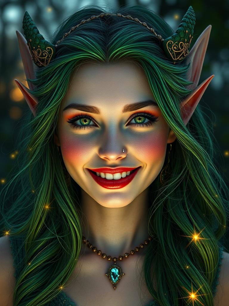 Emerald Elf Maiden Portrait in Hyperrealism