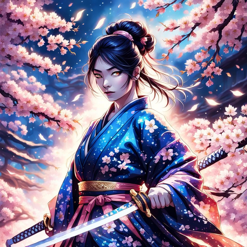 Chubby Ninja Girl with Glowing Sword in Matte Painting Style