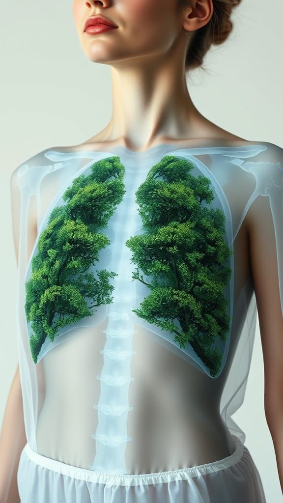 Young Woman's Chest in X-ray Style with Medical Realism and ...