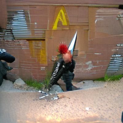 Threatening Punk Anarchist with Red Mohawk and Spikes