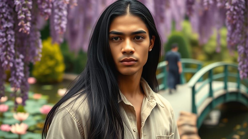 Elegant Gentleman Strolls Giverny Gardens