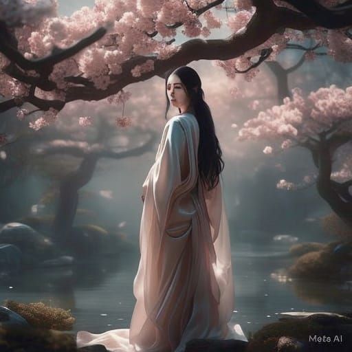 Serene Japanese Noblewoman in Silk Gown