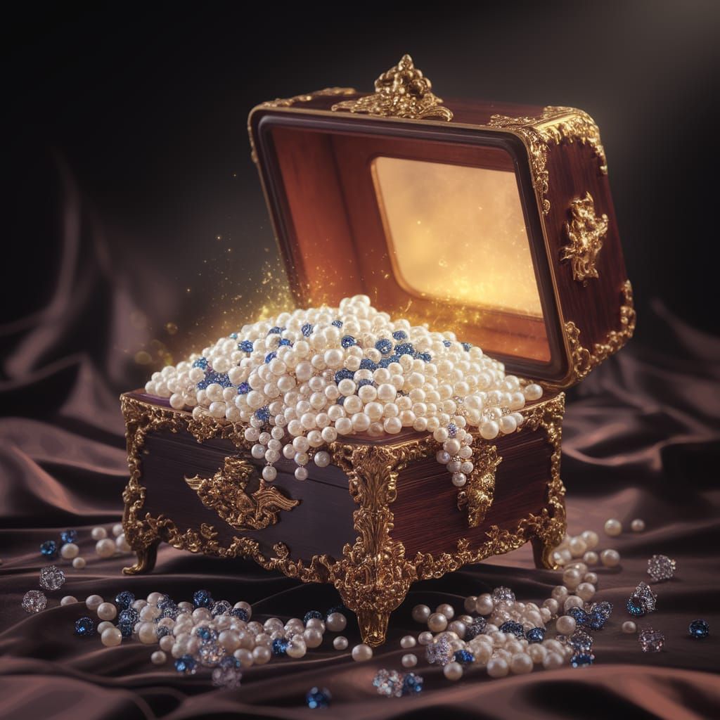 Luxurious Antique Jewelry Box in Dark Mahogany with Golden F...