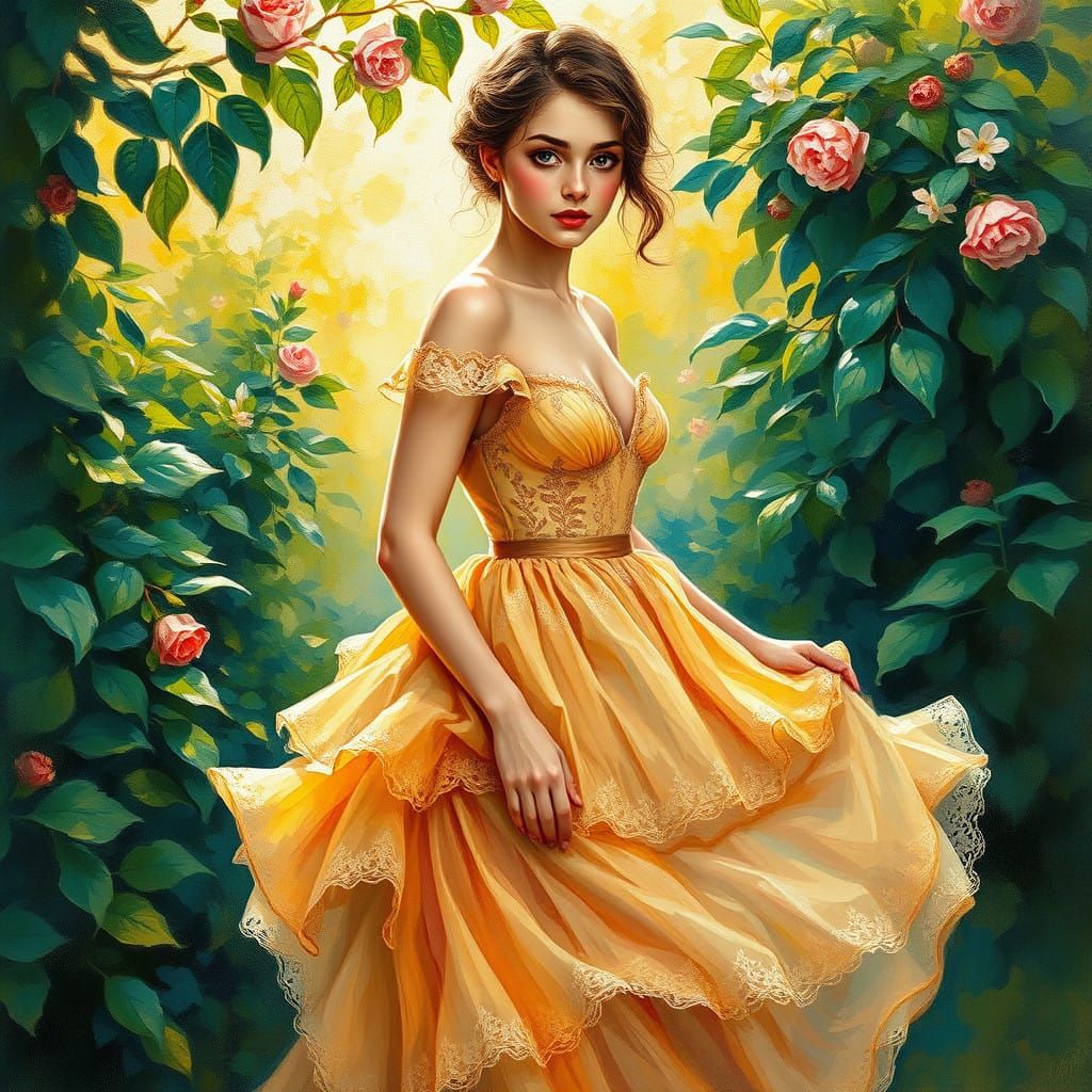 Ethereal Woman in Impressionist Landscape