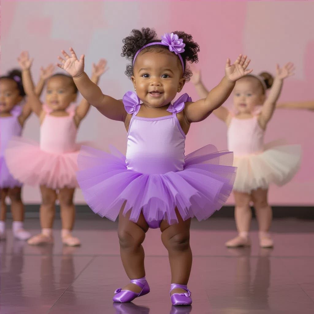 African American Baby Dancing in Purple Tutu