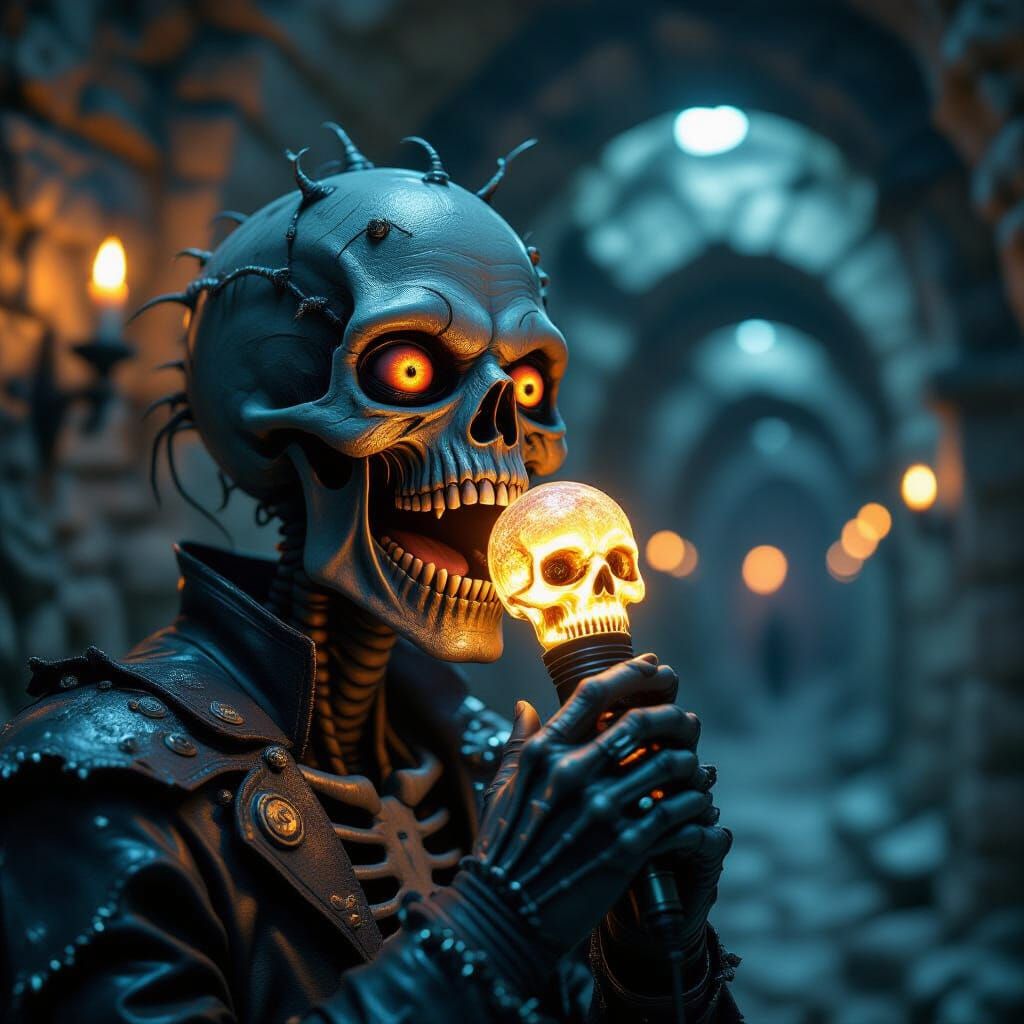 Catacomb Karaoke Alien

Prompt:
“Extreme close-up: grotesque...