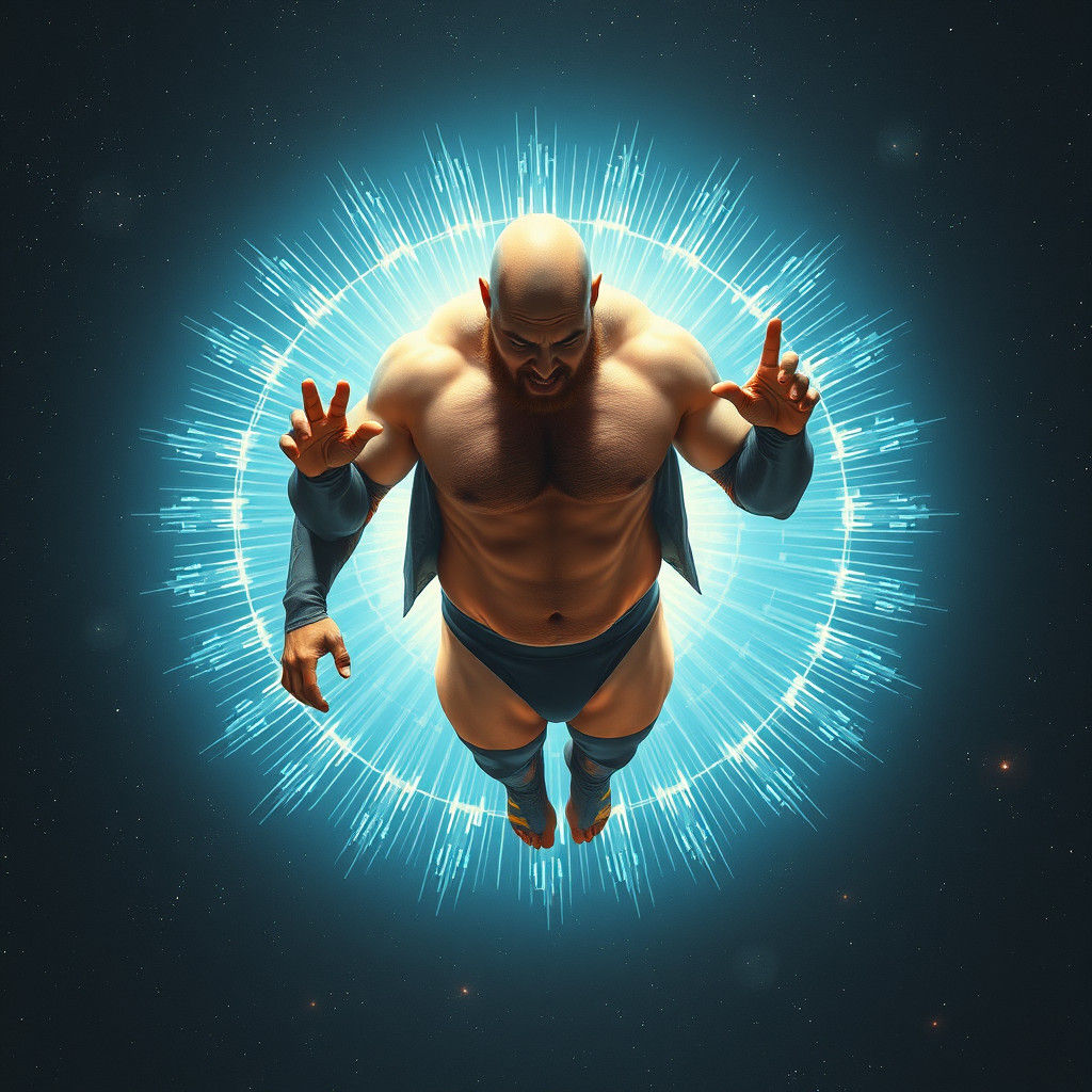 Radiant Bald Man in Space: Surreal Digital Art