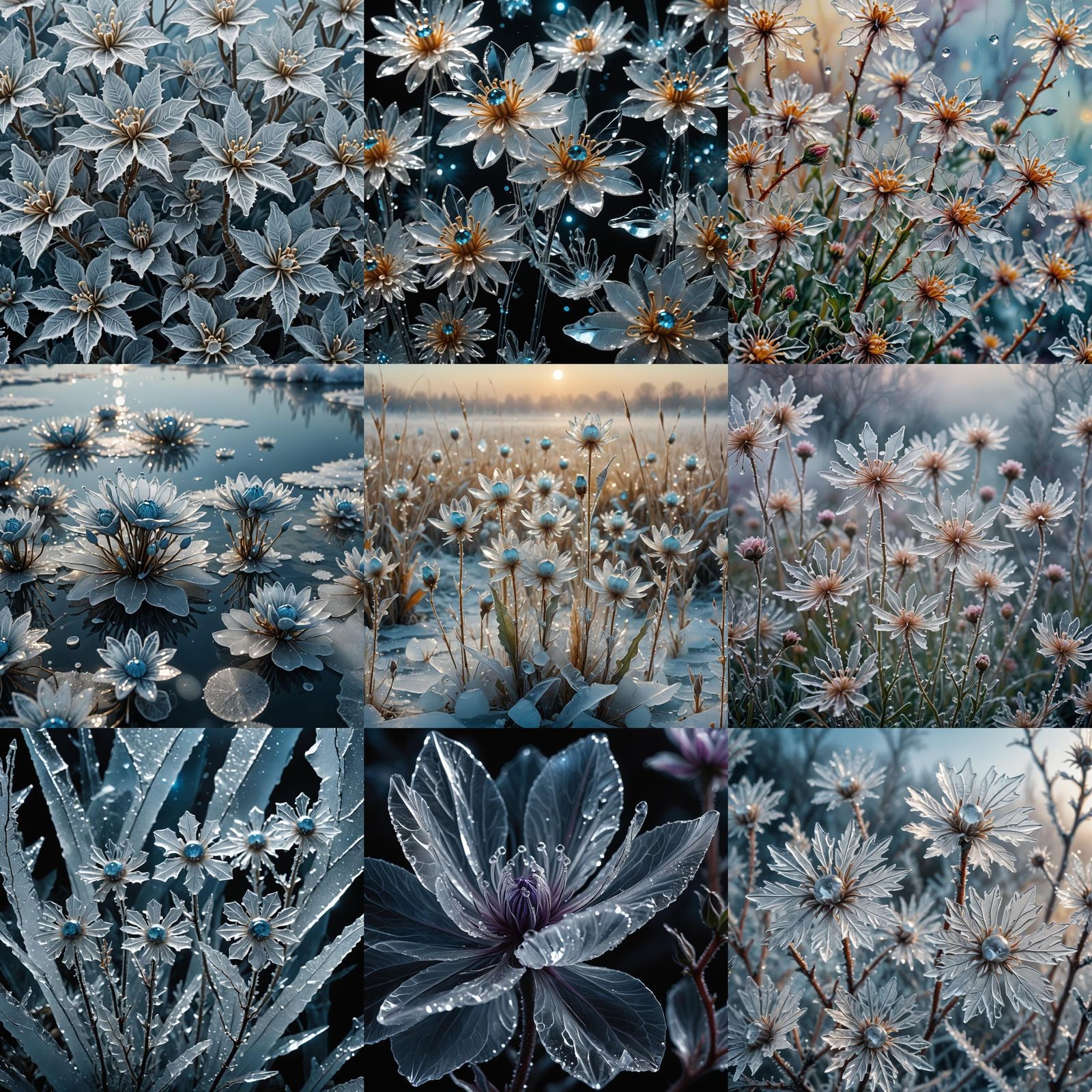Surreal Ice Crystal Flowers: A Frozen Fantasy