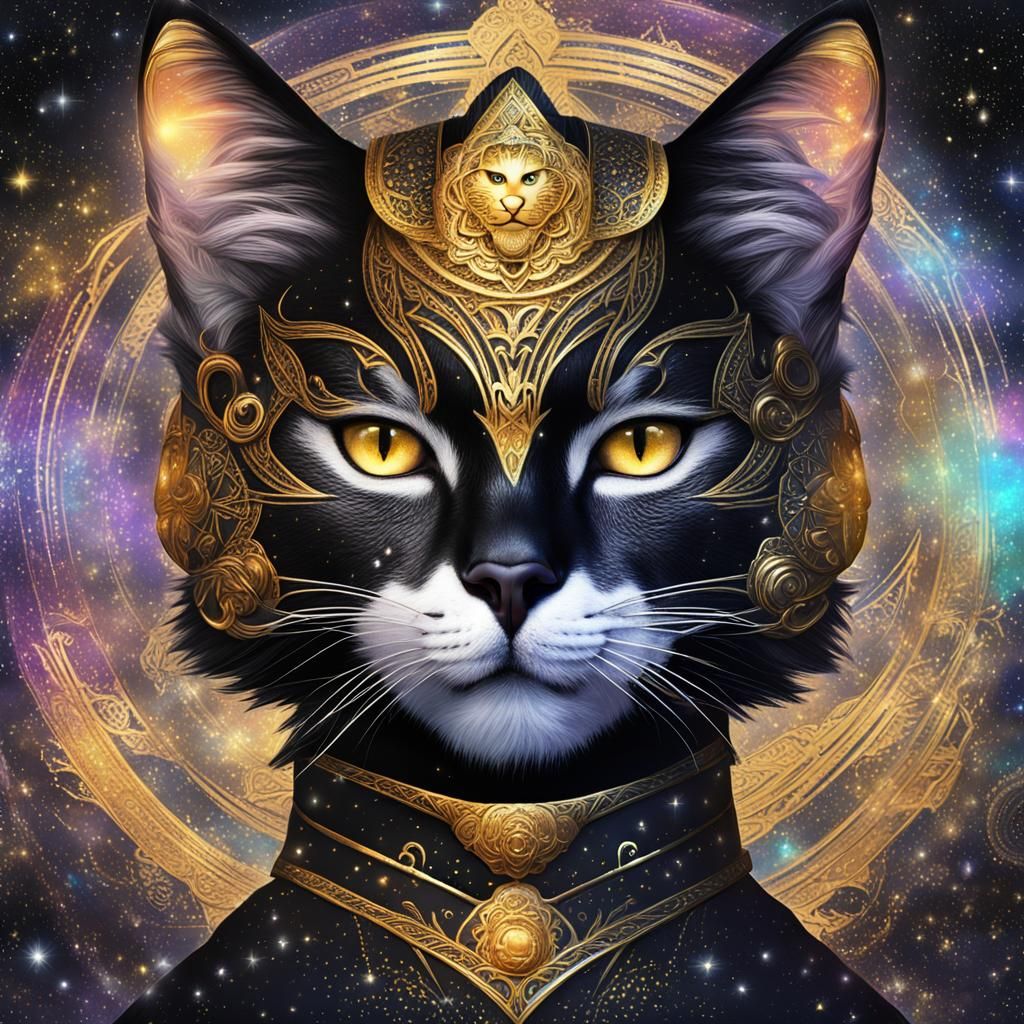Dreamy Cat-Eared Prince in Cosmic Astral Illustration