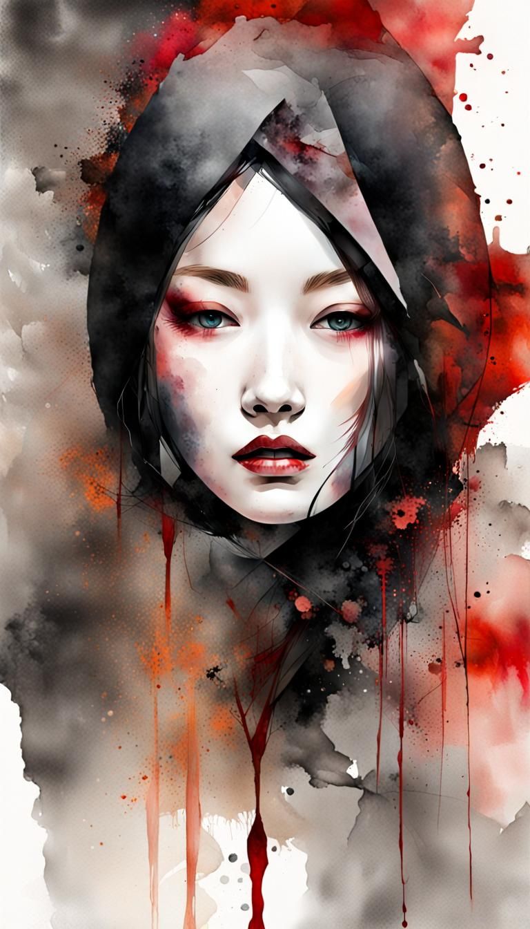 Poignant Portrait in Watercolor and Ink Art