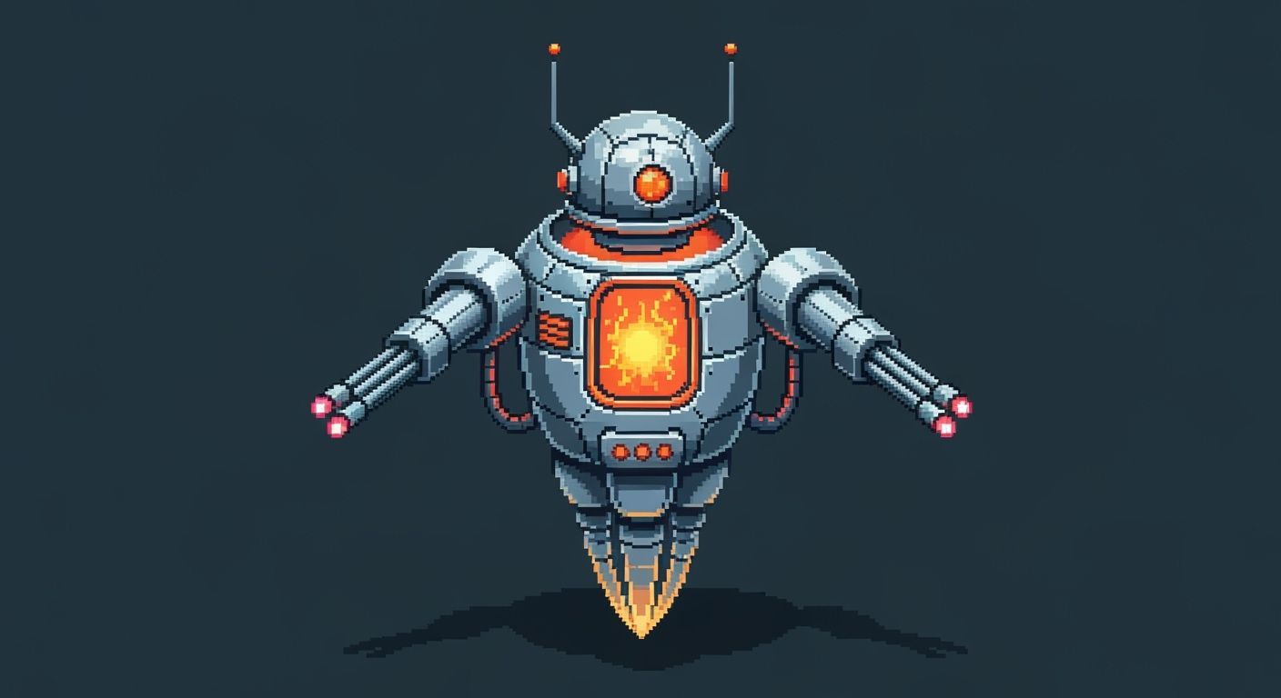 Retro Pixel Art Robot with Plasma Cannons