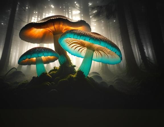 Misty Forest: Jellyfish and Toadstools in Digital Matte Pain...