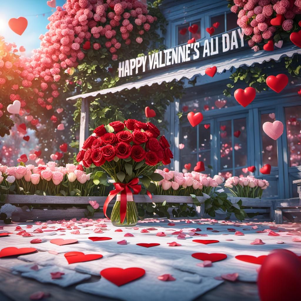 Detailed Valentine's Day Scene in 3D Game Style
