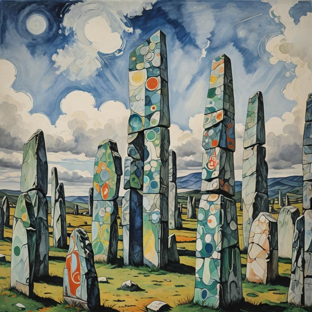 Vernal Equinox Standing Stones in Marbling Style