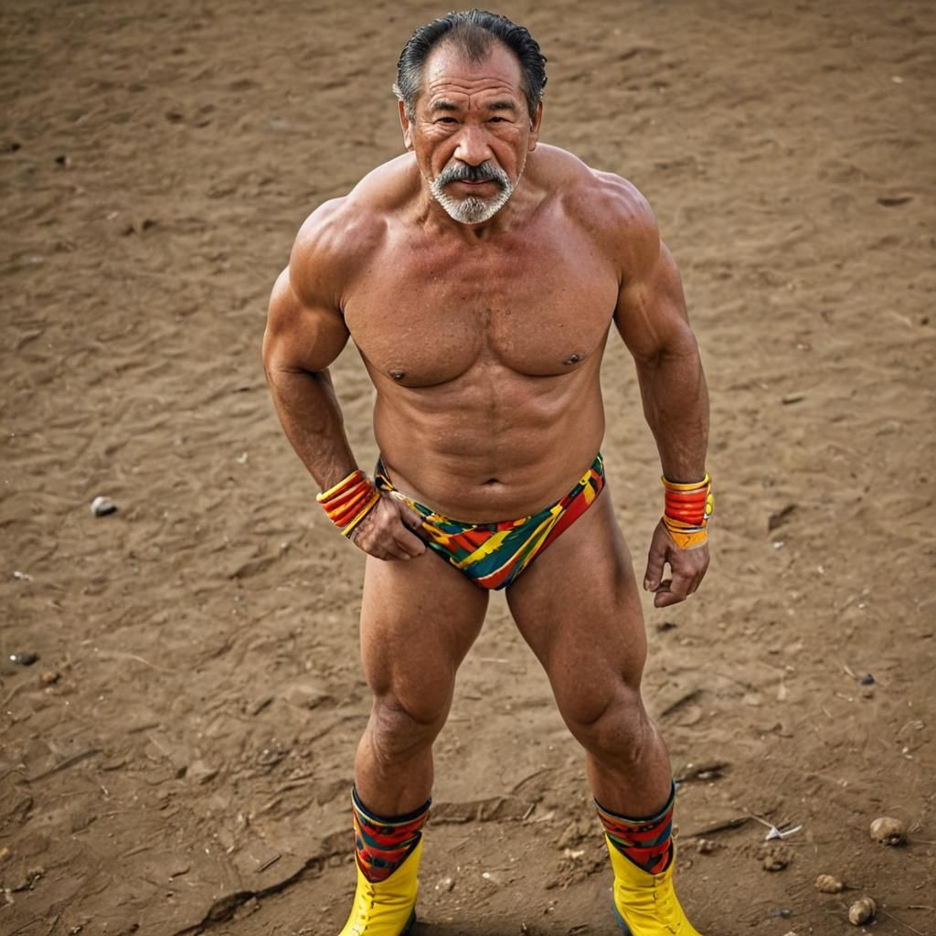 Victorious Bolivian Wrestler Portrait in Macro Photography