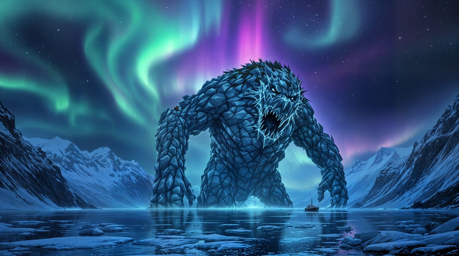 Majestic Fjord Guardian Awakens Under Northern Lights
