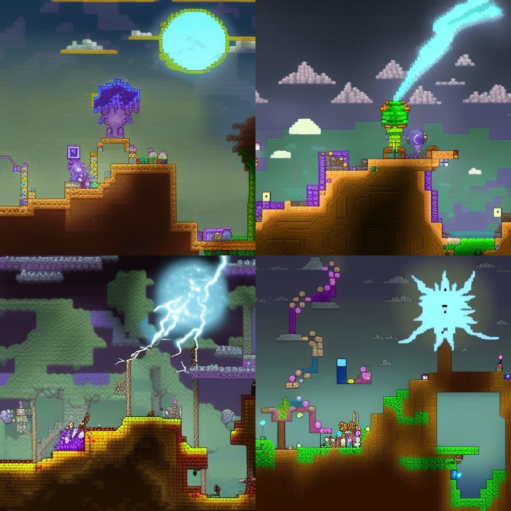 Terraria Moon Lord Battles Purple Lightning