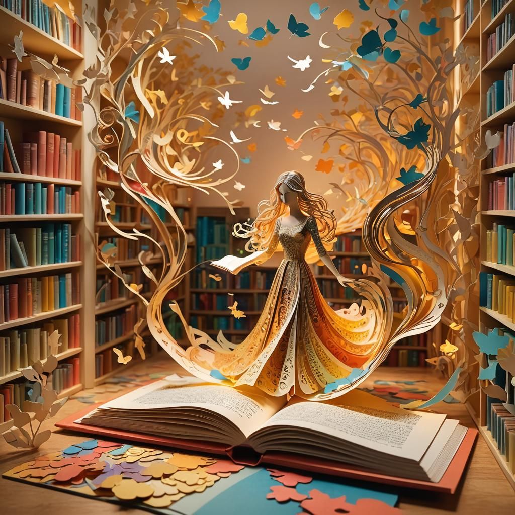 Woman Emerges from 3D Pop-Up Book