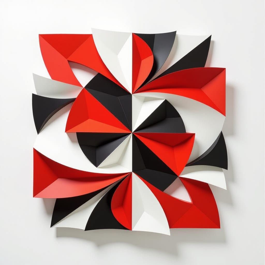 Abstract Geometric Wall Sculpture in Red, Black, White