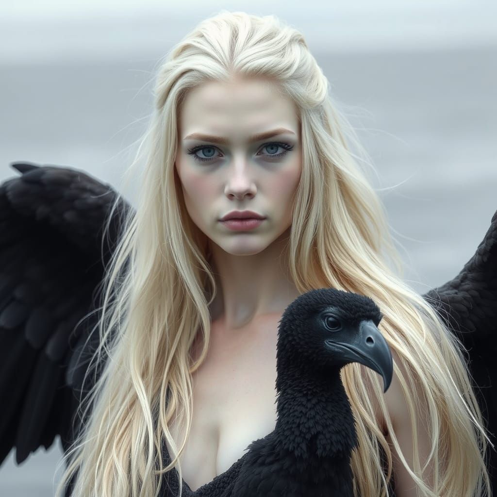 Serene Mermaid Kisses Archangel Amidst Stormy Ocean