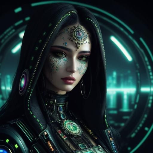 Hyperrealistic Portrait in Cyberpunk Vaporwave Style