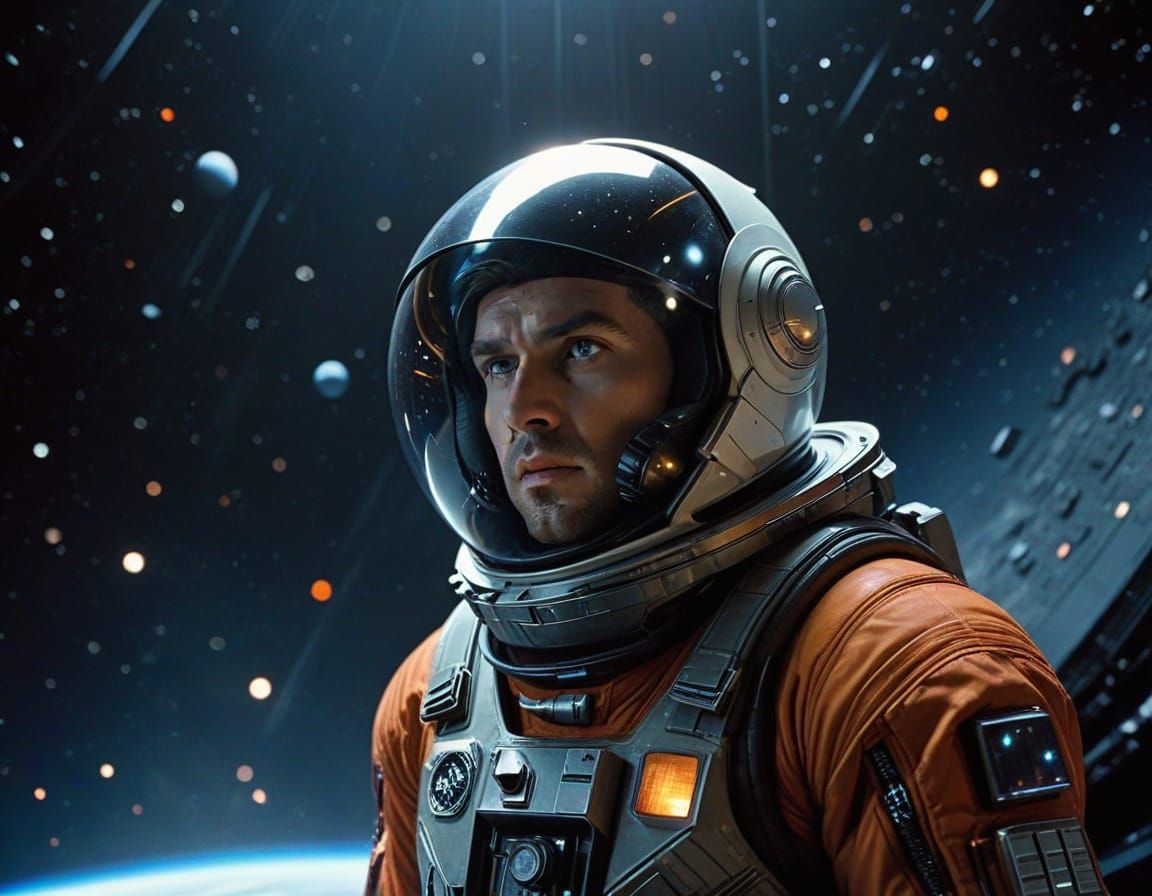 Vintage Astronaut Against Starry Space Backdrop
