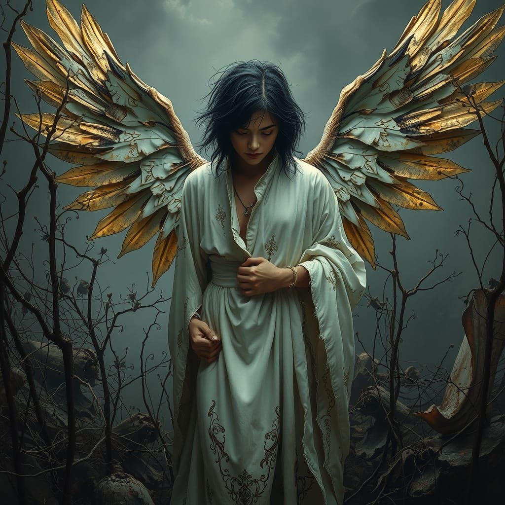 Fallen Angel in Decaying Garden, Digital Art