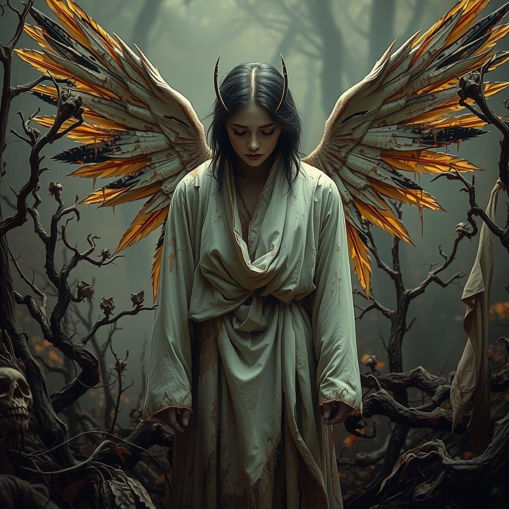 Fallen Seraphim in Desolate Garden