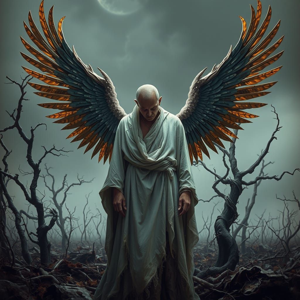 Fallen Seraphim in Desolate Landscape