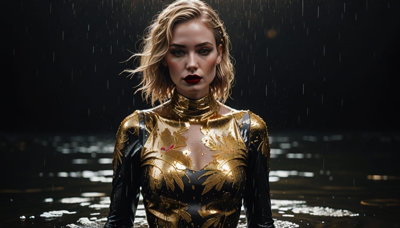 Glamorous Woman in Gold, Flowerpunk Style