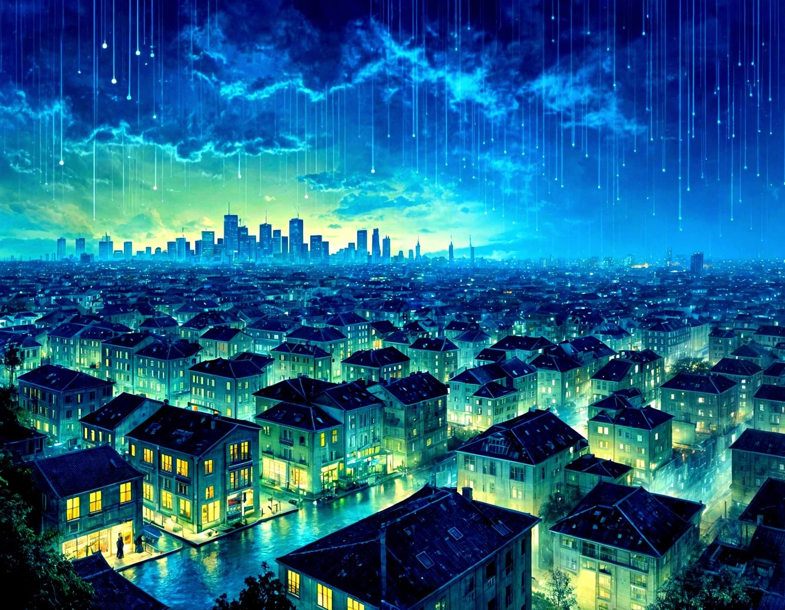 City Asleep Under Electric Blue Twilight