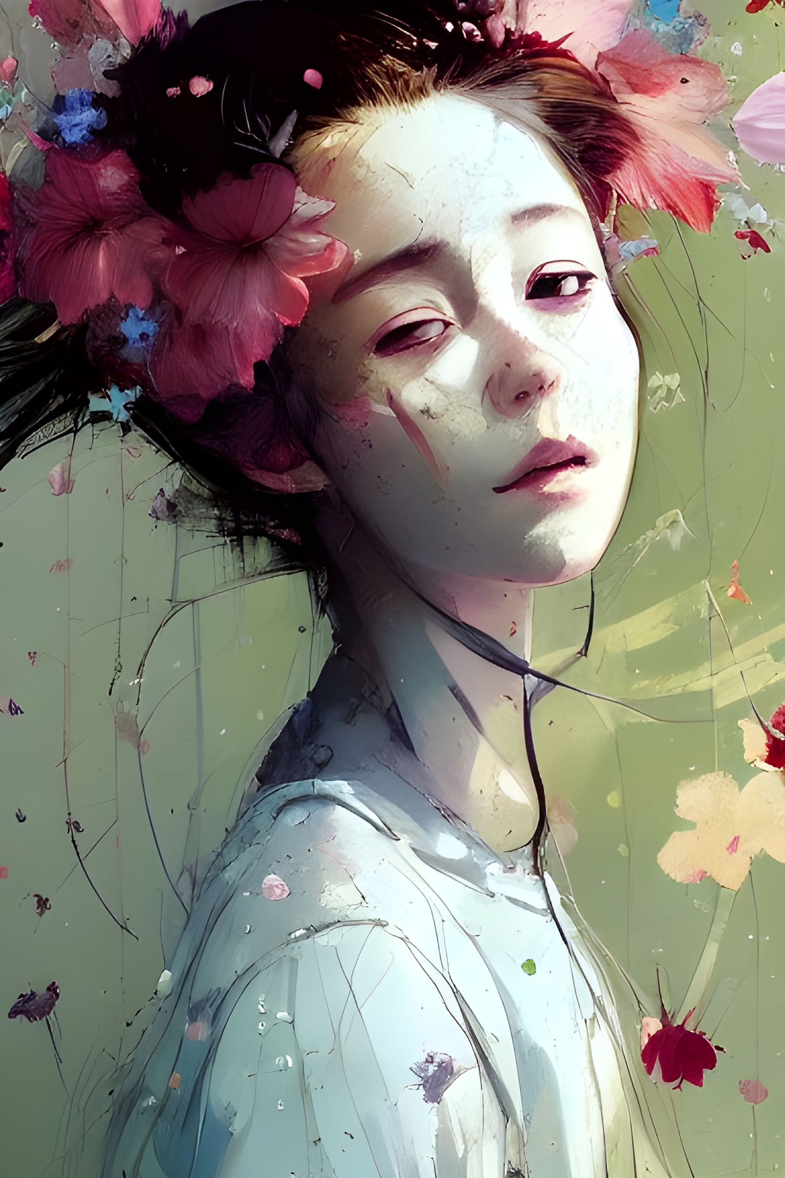 Floral Portrait in Romantic Expressionist Style