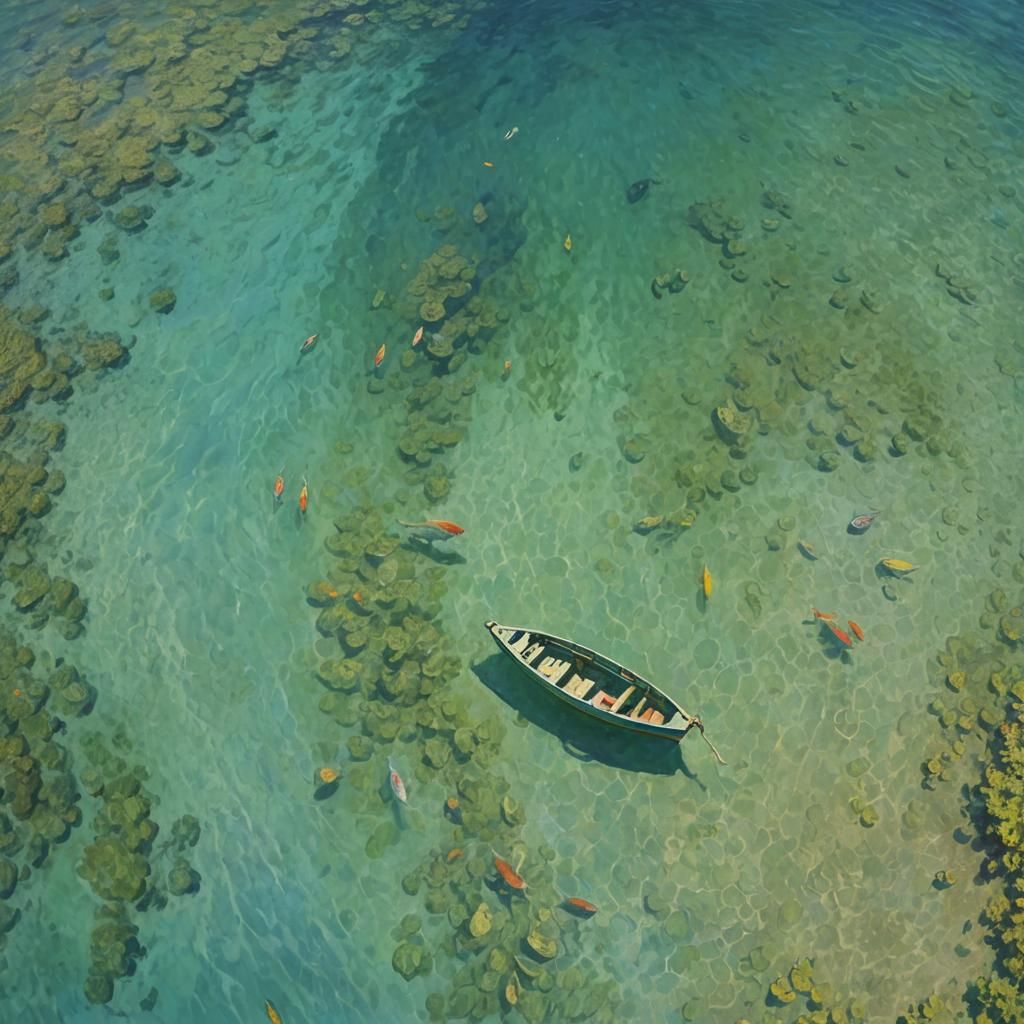 Impressionist Seascape: Boat, Fish, and Sunlight