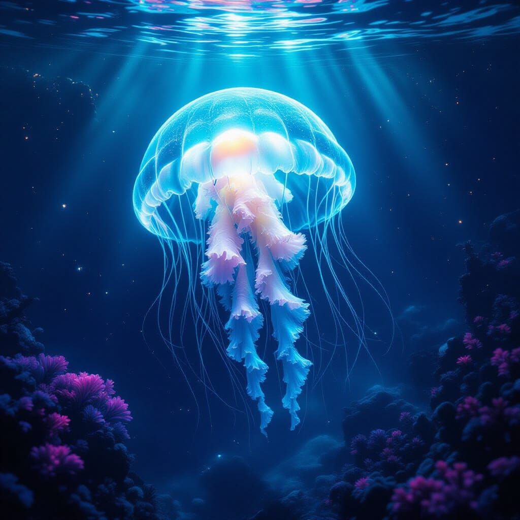 Alien Jellyfish in Deep Cosmic Ocean Trench